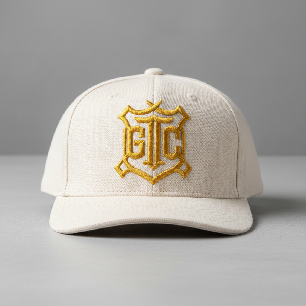 Black snapback hat with red embroidered MCC logo on front panel